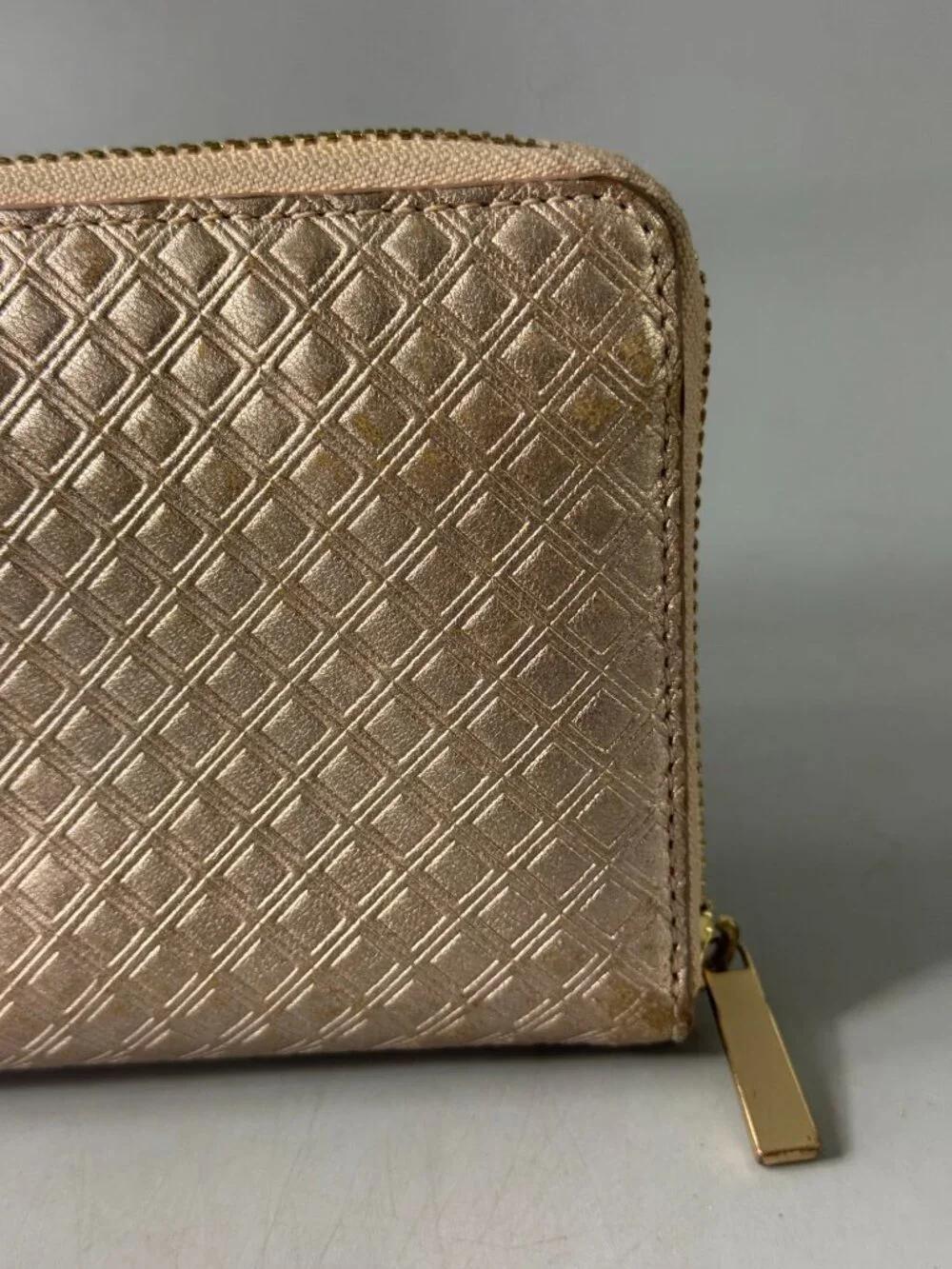Tory Burch Rose Gold Diamond Quilted Leather Fleming Continental Wallet